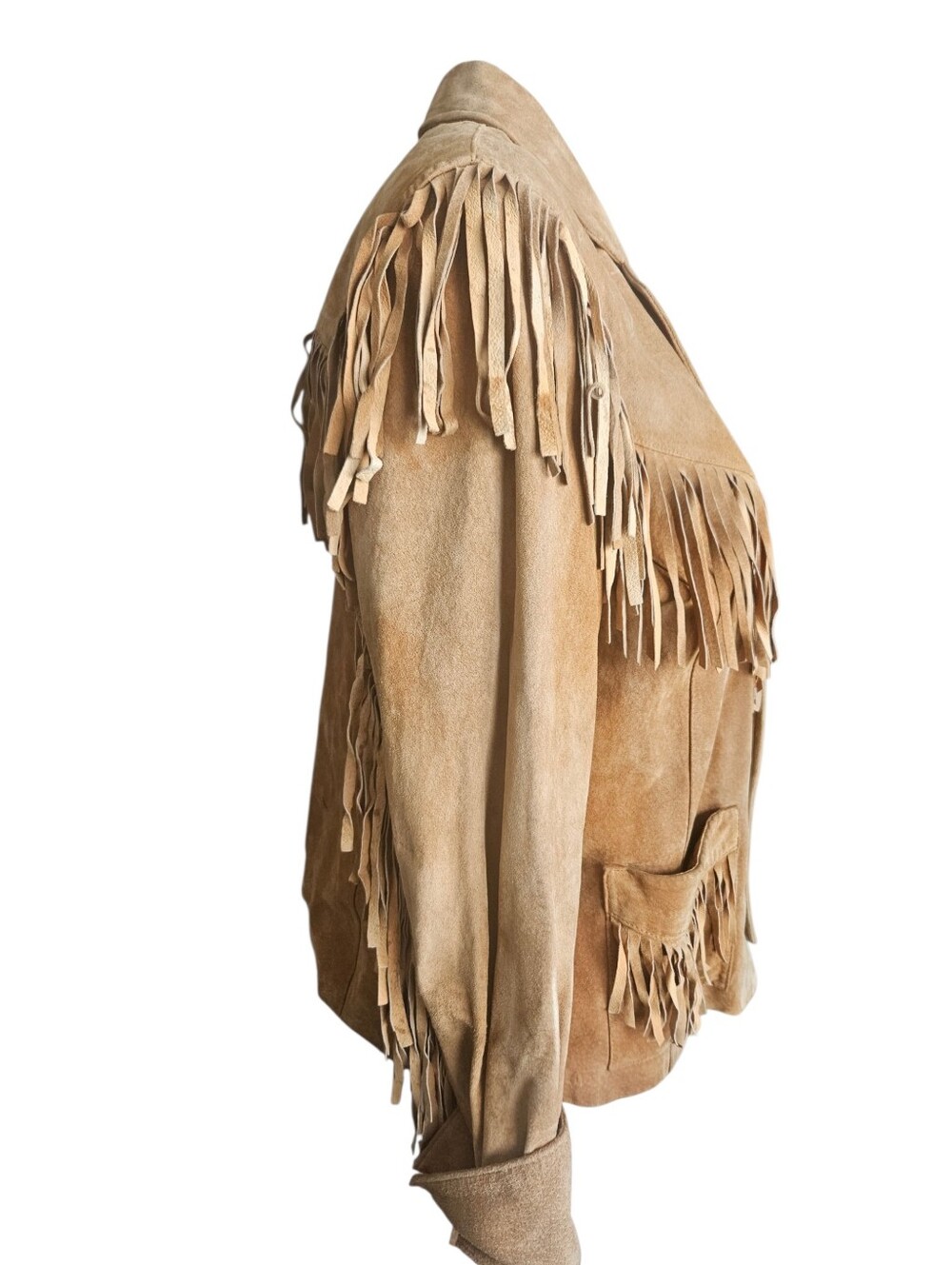 Vtg Lauren Ralph Lauren 100% Genuine Leather Suede Fringe Jacket Tan Western S/M - Picture 3 of 15